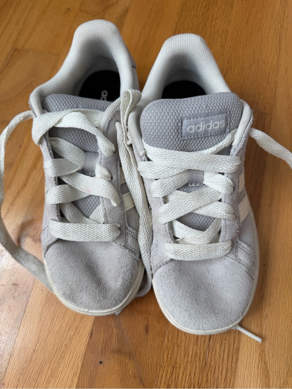 adidas Kids Light Gray and White Suede Sneakers